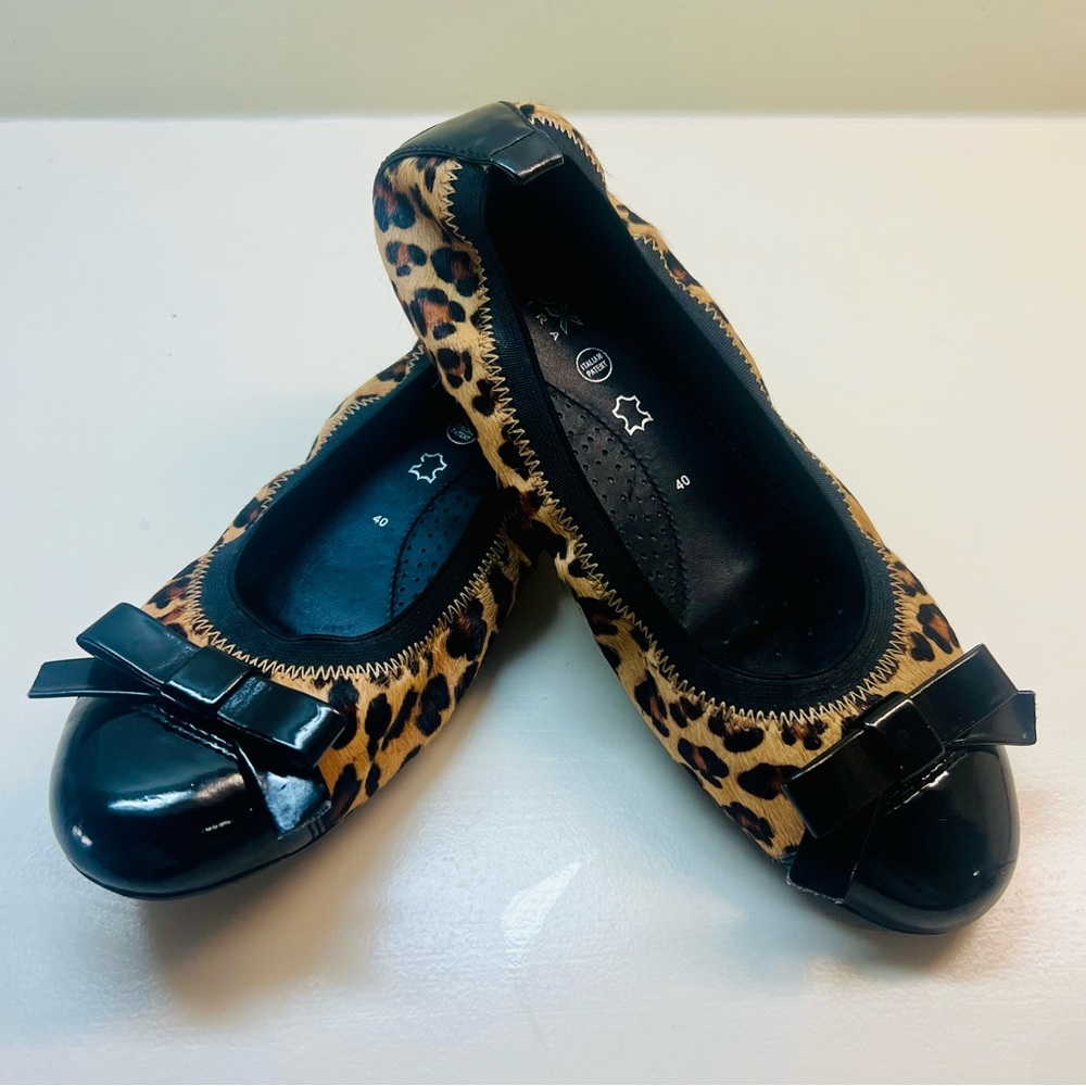 Geox Ballet Slippers. Size 40 (9.5) Leopard and Patent Leather